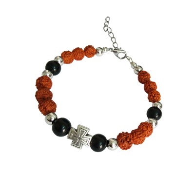 Stylish  Cross Black Quartz Rudraksha Bracelet